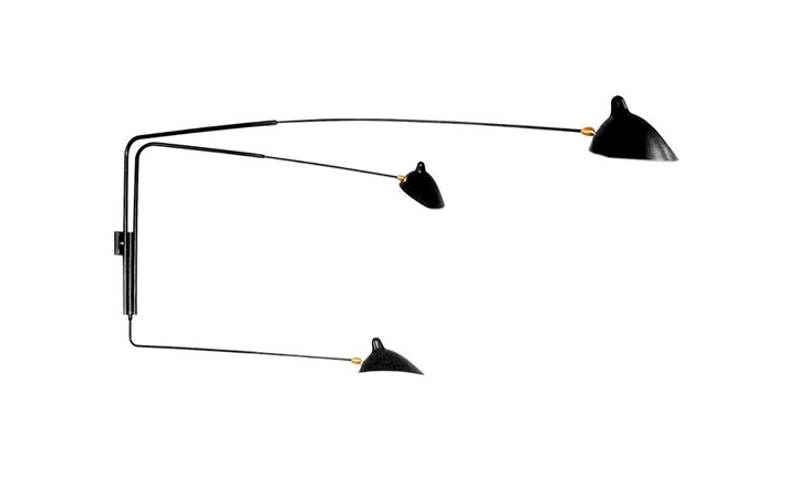 3 Arm Straight Wall Lamp by Serge Mouille Wall Lamps 3 Arm Straight Wall Lamp by Serge Mouille Wall Lamps